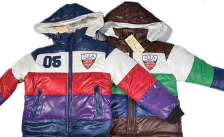2012韩版童装厂家批发 精品外贸1987米字贴标棉衣货源解析